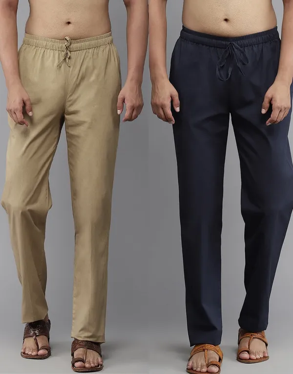 Combo_Pack_of_2:_Brown_&_Navy_Blue_Solid_Cotton_Pyjamas