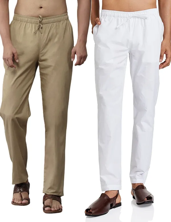 Combo_Pack_of_2:_White_&_Brown_Solid_Cotton_Pyjamas