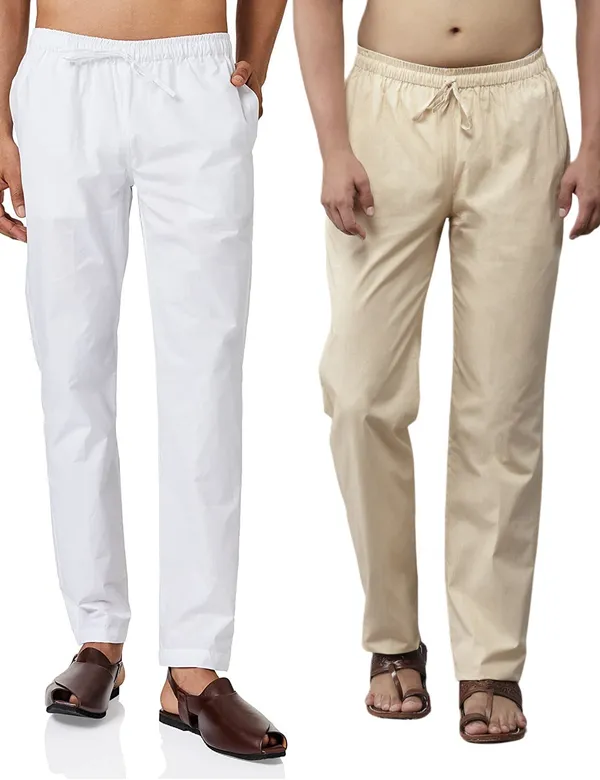 Combo_Pack_of_2:_White_&_Beige_Solid_Cotton_Pyjamas