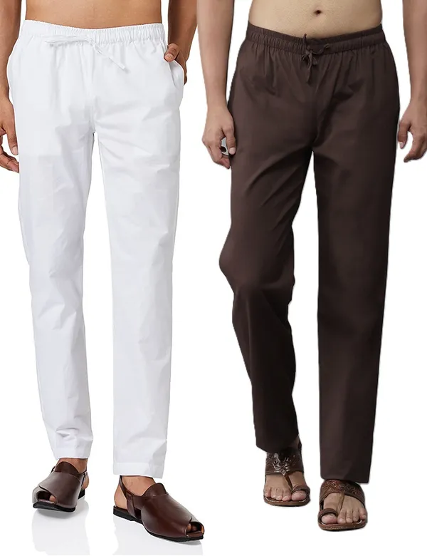 Combo_Pack_of_2:_White_&_Coffee_Solid_Cotton_Pyjamas