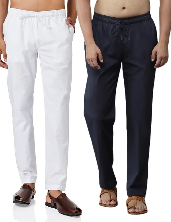 Combo_Pack_of_2:_White_&_Navy_Blue_Solid_Cotton_Pyjamas