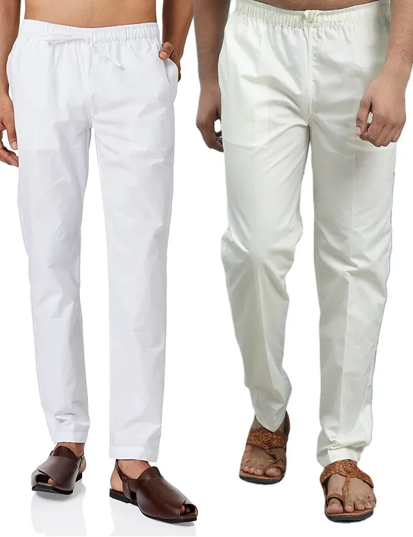Combo_Pack_of_2:_White_&_Cream_Blue_Solid_Cotton_Pyjamas