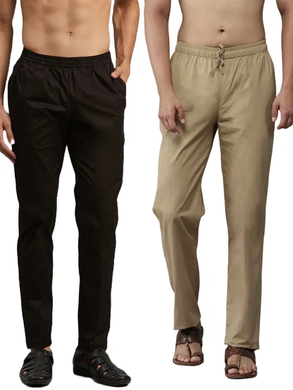Combo_Pack_of_2:_Black_&_Brown_Solid_Cotton_Pyjamas
