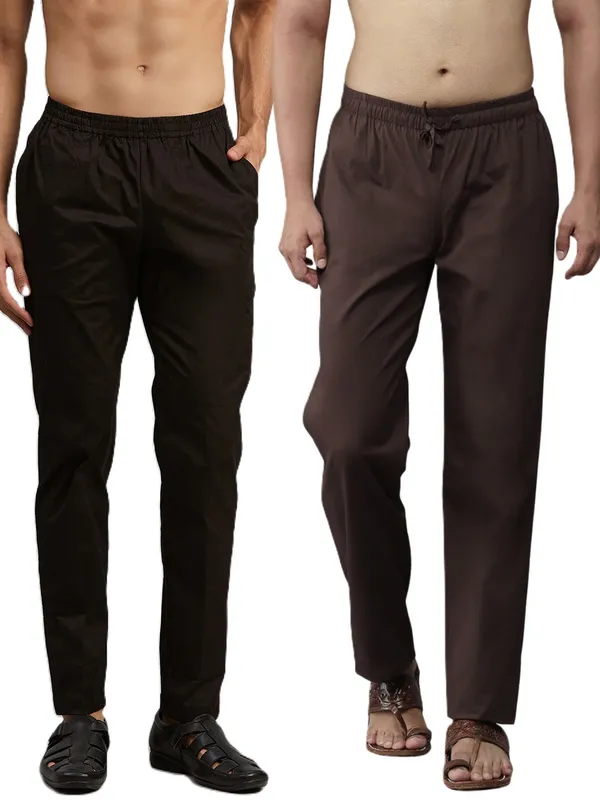 Combo_Pack_of_2:_Black_&_Coffee_Solid_Cotton_Pyjamas