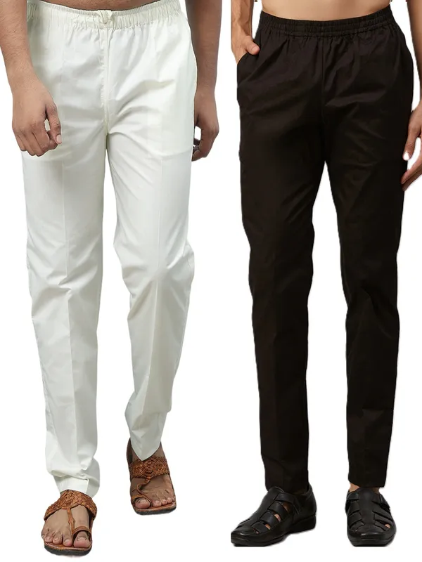 Combo_Pack_of_2:_Black_&_Cream_Solid_Cotton_Pyjamas