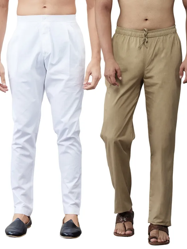 Combo_Pack_of_2:_White_&_Brown_Solid_Cotton_Pyjamas