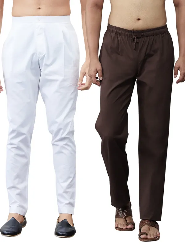Combo_Pack_of_2:_White_&_Coffee_Solid_Cotton_Pyjamas