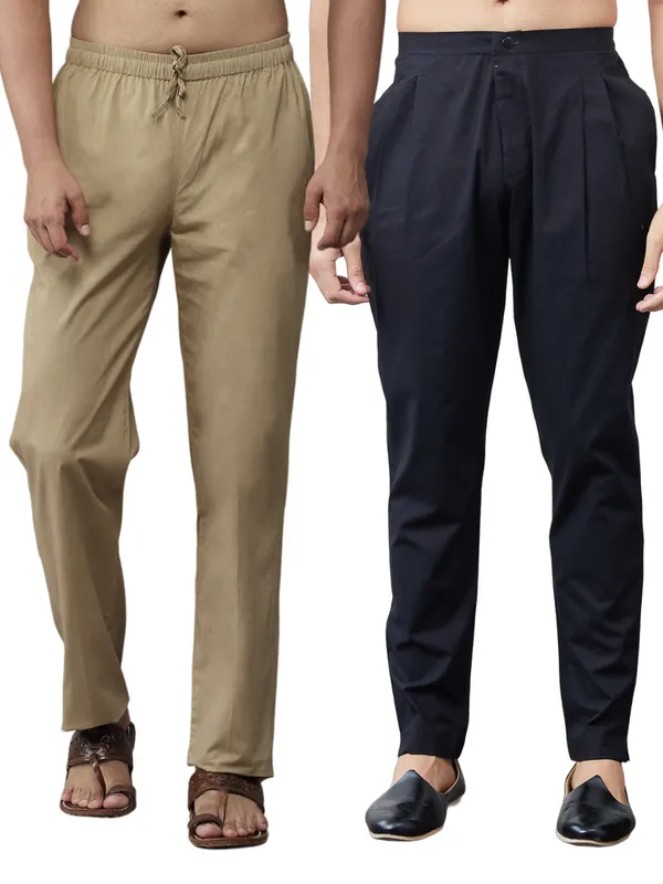 Combo_Pack_of_2:_Black_&_Brown_Solid_Cotton_Pyjamas
