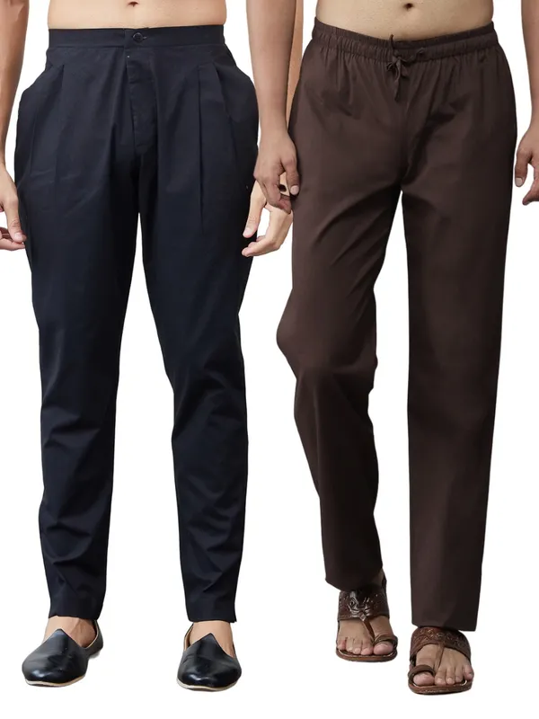Combo_Pack_of_2:_Black_&_Coffee_Solid_Cotton_Pyjamas