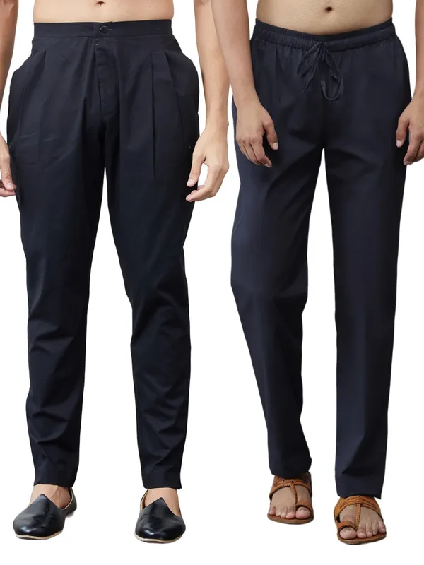 Combo_Pack_of_2:_Black_&_Navy_Blue_Solid_Cotton_Pyjamas