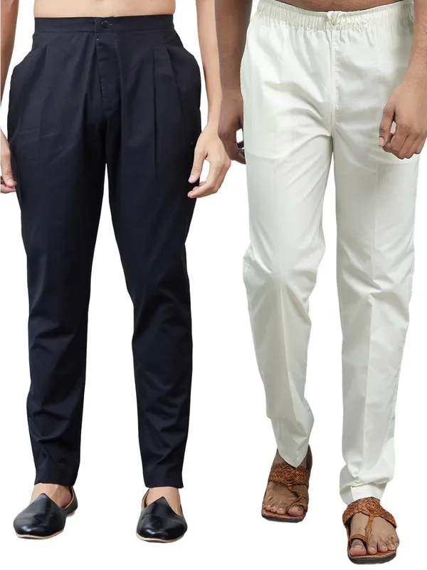 Combo_Pack_of_2:_Black_&_Cream_Solid_Cotton_Pyjamas