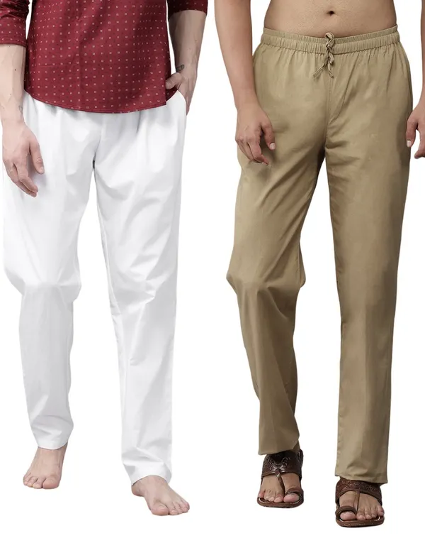 Combo_Pack_of_2:_White_&_Brown_Solid_Cotton_Pyjamas