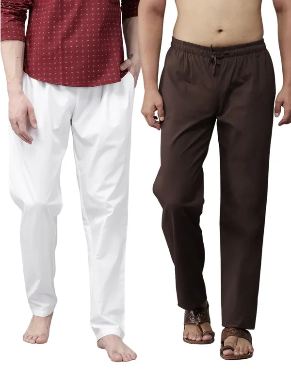 Combo_Pack_of_2:_White_&_Coffee_Solid_Cotton_Pyjamas
