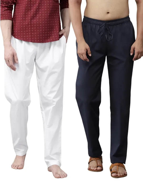 Combo_Pack_of_2:_White_&_Navy_Blue_Solid_Cotton_Pyjamas