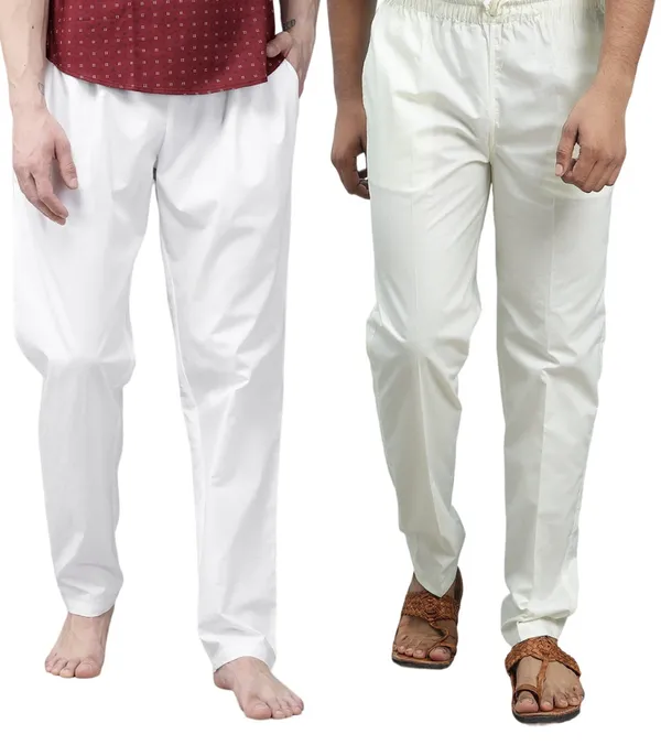 Combo_Pack_of_2:_White_&_Cream_Solid_Cotton_Pyjamas