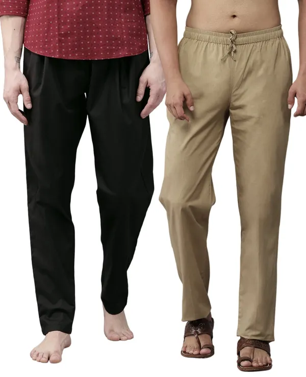 Combo_Pack_of_2:_Black_&_Brown_Solid_Cotton_Pyjamas