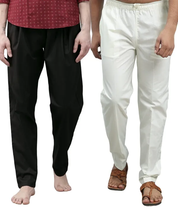 Combo_Pack_of_2:_Black_&_Cream_Solid_Cotton_Pyjamas