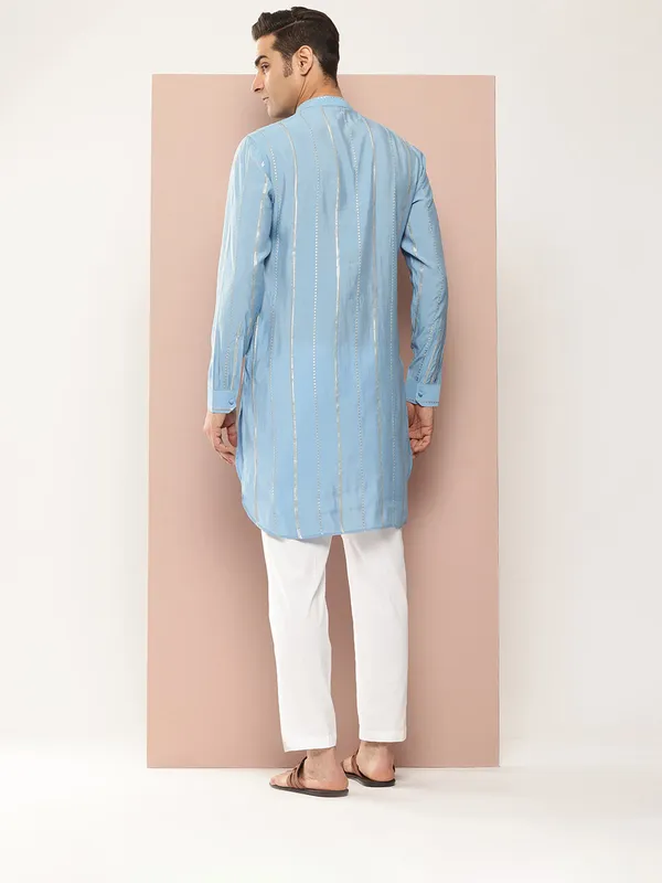 Men's_Turquoise_Blue_Sequined_&_Embroidered_Chanderi_Silk_Straight_Kurta