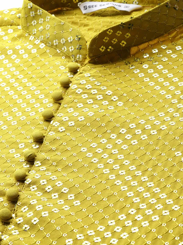 Men's_Lime_Green_Sequins_Woven_Design_Straight_Kurta