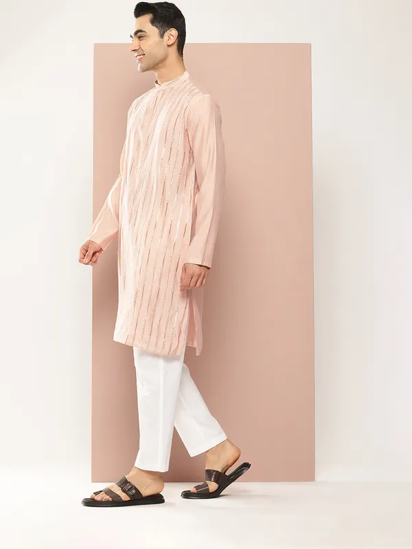 Men_Pink_And_Gold_Chanderi_Silk_Sequins_Kurta_With_Pyjama