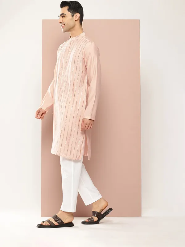 Men's_Pink_&_Gold_Sequined_Chanderi_Silk_Kurta