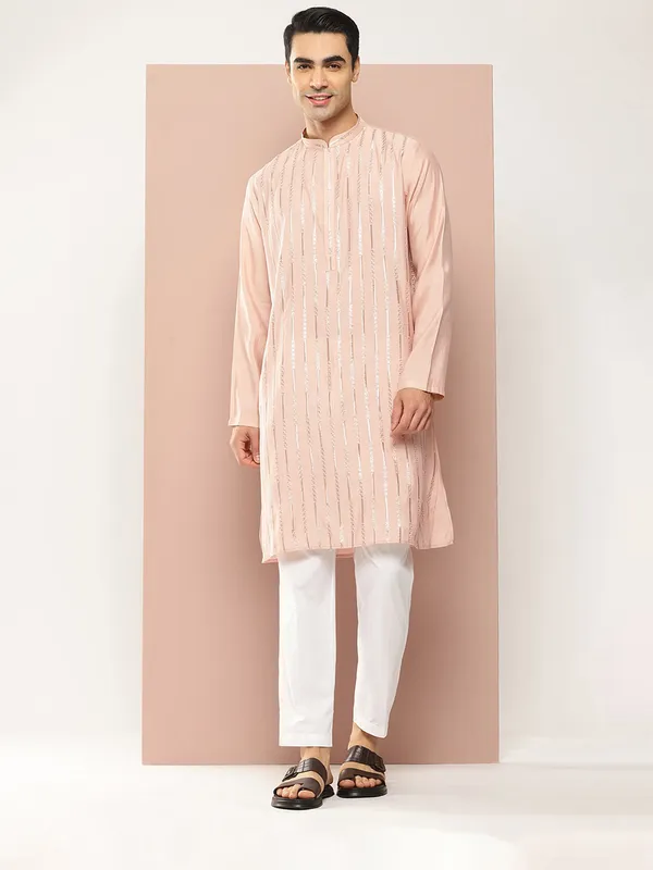 Men's_Pink_&_Gold_Sequined_Chanderi_Silk_Kurta