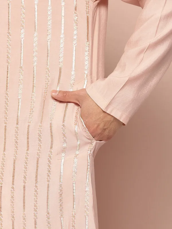 Men's_Pink_&_Gold_Sequined_Chanderi_Silk_Kurta