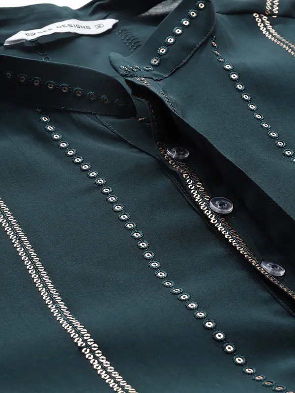 Men's_Teal_Chanderi_Silk_Kurta_with_Sequin_Embroidery,_Paired_with_Pyjama