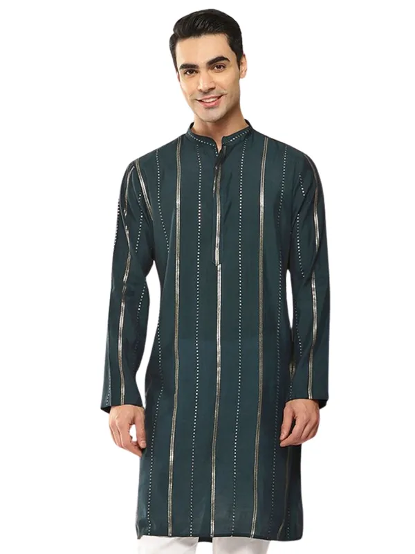 Men's_Teal_&_Gold_Sequined_Chanderi_Silk_Kurta