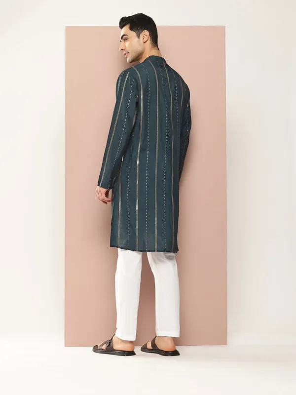 Dark_Blue_Chanderi_Silk_Kurta_with_Sequin_Embroidery,_Paired_with_Pyjama