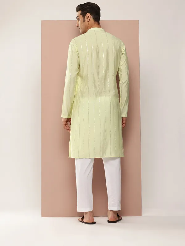 Cream_Chanderi_Silk_Kurta_with_Sequin_Embroidery,_Paired_with_Pyjama