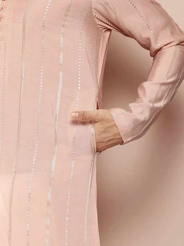 Men's_Pink_Chanderi_Silk_Kurta_with_Sequin_Embroidery,_Paired_with_Pyjama
