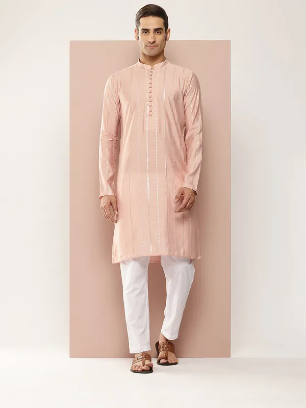Men's_Pink_Chanderi_Silk_Kurta_with_Sequin_Embroidery,_Paired_with_Pyjama
