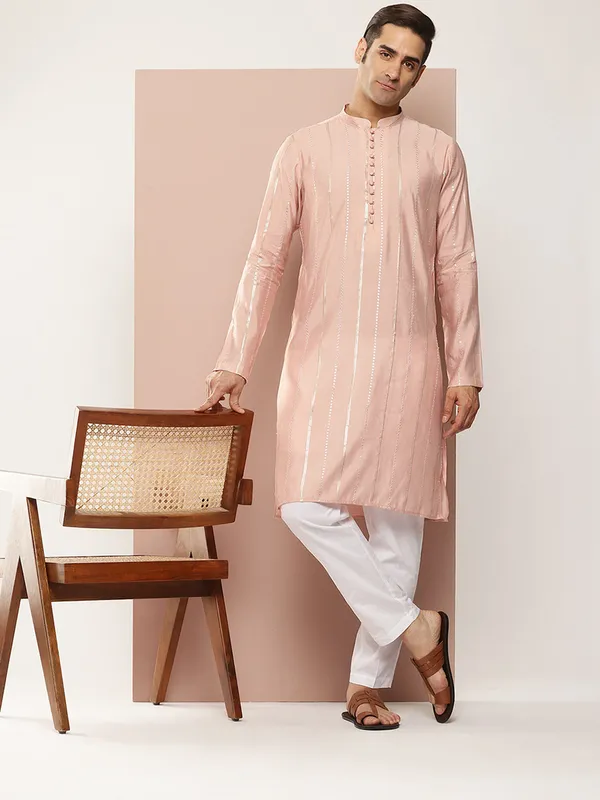 Men's_Pink_&_Gold_Sequined_Chanderi_Silk_Kurta