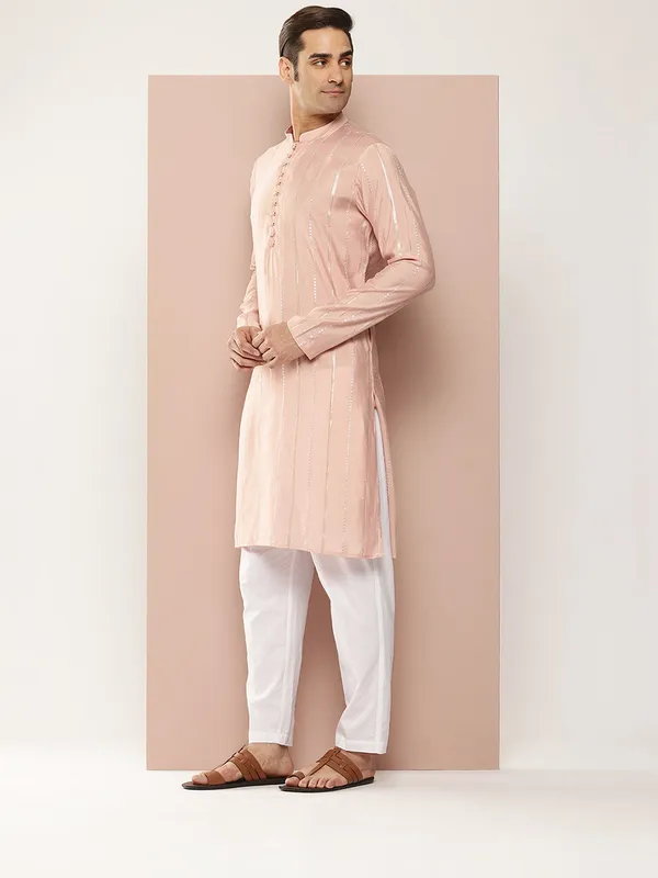 Men's_Pink_&_Gold_Sequined_Chanderi_Silk_Kurta
