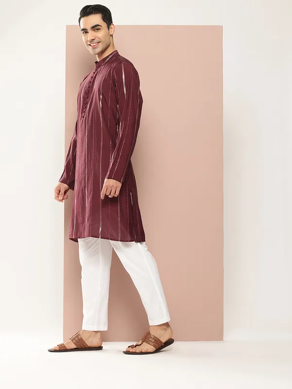 Men's_Burgundy_&_Gold_Sequined_Chanderi_Silk_Kurta