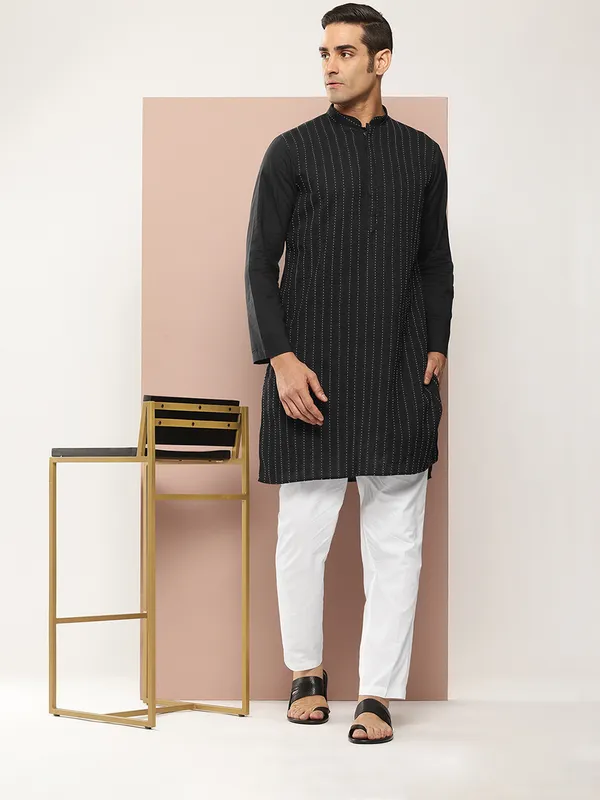 Men_Black_Cotton_Pintex_Design_Thread_Work_Kurta_With_Pyjama