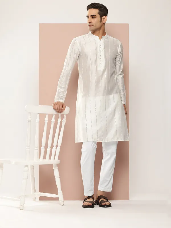 Men_Off_White_Sequins_Embroidered_Chanderi_Silk_Straight_Kurta_With_Pyjama