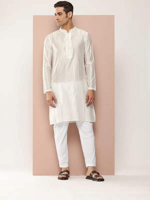 Men_Off_White_Sequins_Embroidered_Chanderi_Silk_Straight_Kurta_With_Pyjama