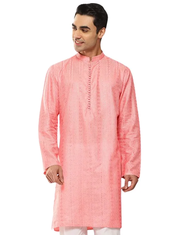 Men's_Pink_Embroidered_Threadwork_&_Sequined_Chanderi_Silk_Straight_Kurta