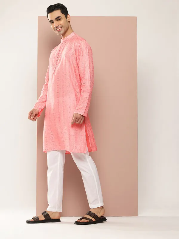 Men's_Pink_Embroidered_Threadwork_&_Sequined_Chanderi_Silk_Straight_Kurta