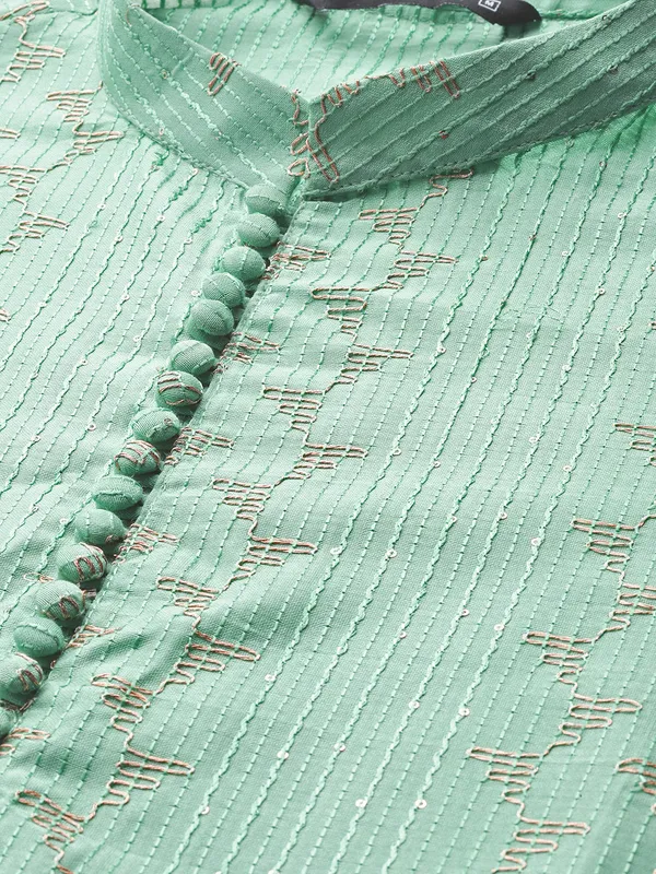 Men_Ice_Green_Embroidered_Thread_Work_Sequinned_Chanderi_Silk_Straight_Kurta_With_Pyjama