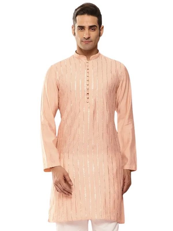 Men's_Soft_Pink_Sequined_&_Embroidered_Pure_Chanderi_Silk_Straight_Kurta