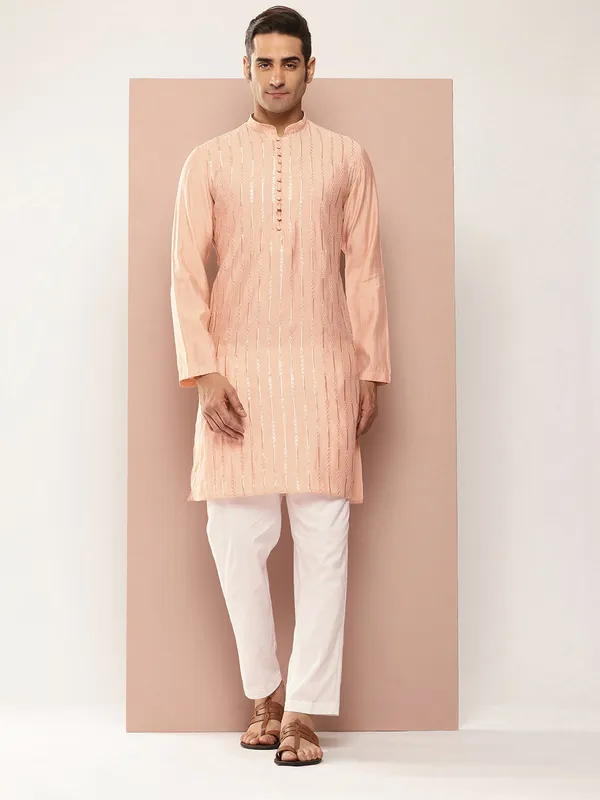 Men's_Soft_Pink_Sequined_&_Embroidered_Pure_Chanderi_Silk_Straight_Kurta