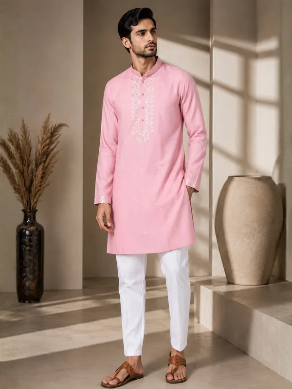 Chanderi_Straight_Kurta_with_Pyjama_with_Yoke_Design
