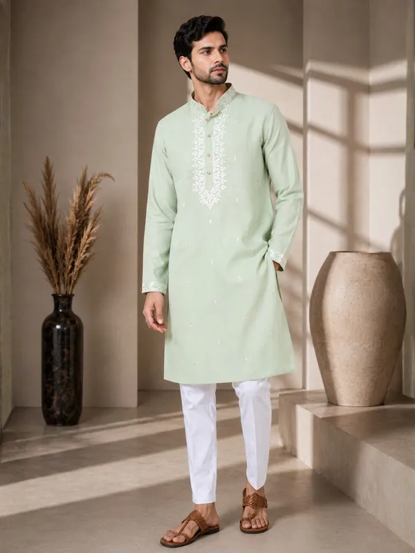 Chanderi_Straight_Kurta_with_Pyjama_with_Yoke_Design