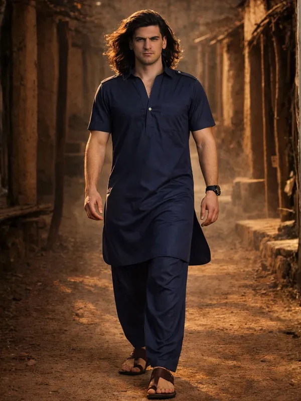 Dhurandhar_Style_Solid_Pathani_Kurta_Paired_with_Salwar
