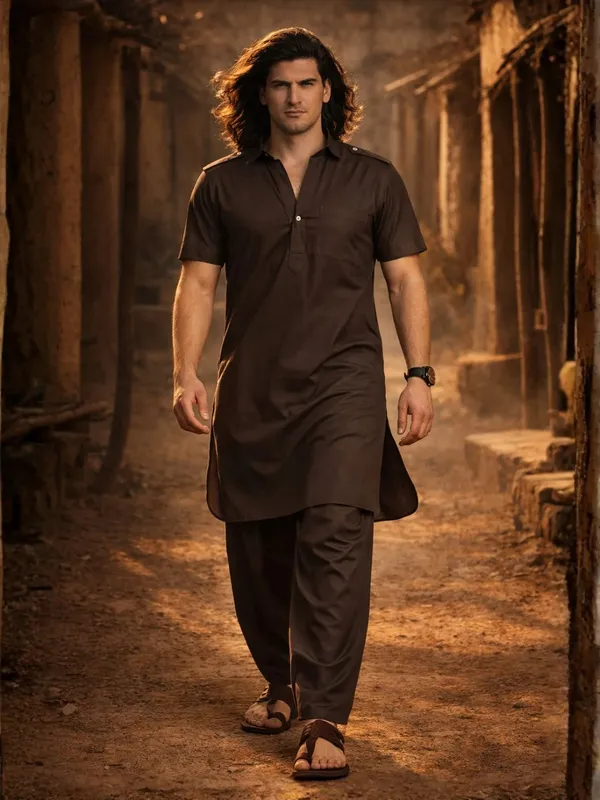 Dhurandhar_Style_Solid_Pathani_Kurta_Paired_with_Salwar