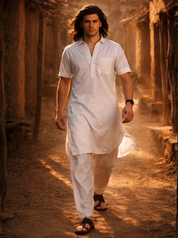 Dhurandhar_Style_Solid_Pathani_Kurta_Paired_with_Salwar