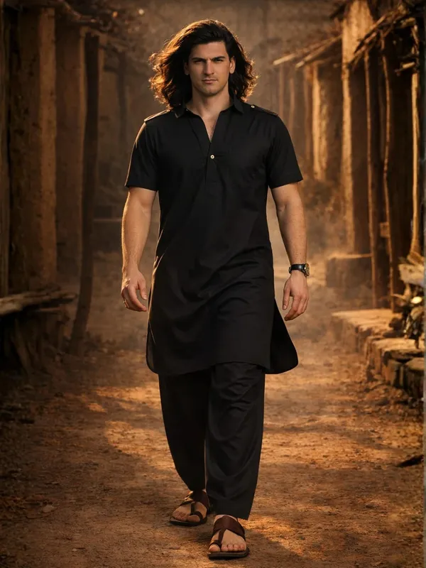 Dhurandhar_Style_Solid_Pathani_Kurta_Paired_with_Salwar